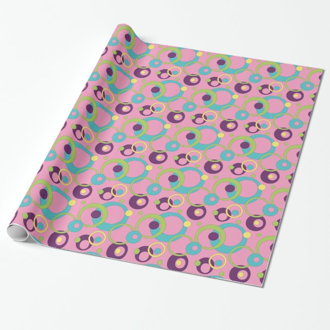 Cadeau Papier d'emballage Cercles Rose Funky (Déroulé)