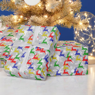 Cadeau papier d'emballage cerfs de Noël et flocons de nei
