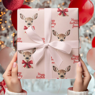 Cadeau Papier d'emballage Cerfs Rose & Rouge Anniversai