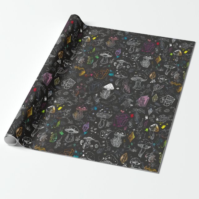 Cadeau Papier d'emballage Champignons et Cristaux (Déroulé)
