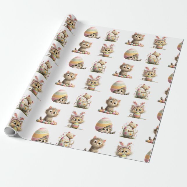 Cadeau Papier d'emballage Chat de Pâques Mignon (Déroulé)