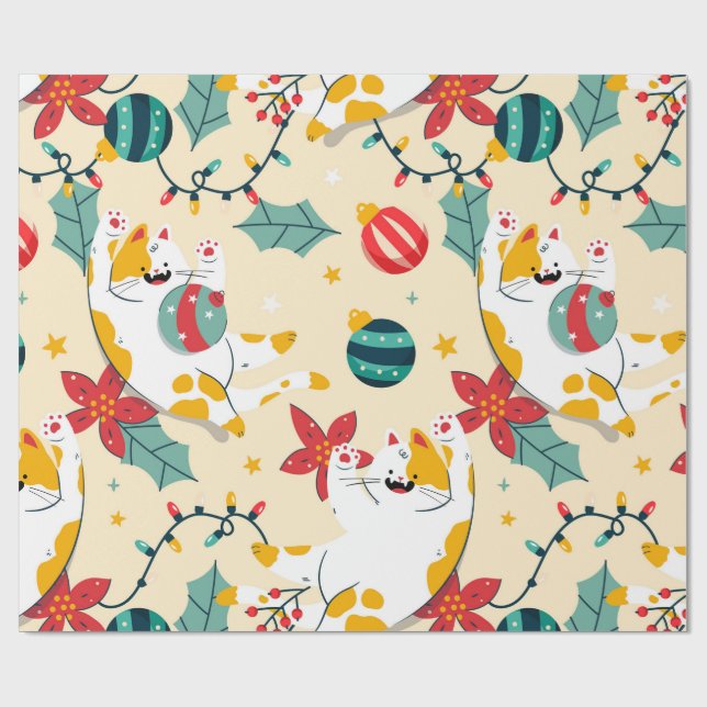 Cadeau Papier d'emballage Chats Blancs (Plat)