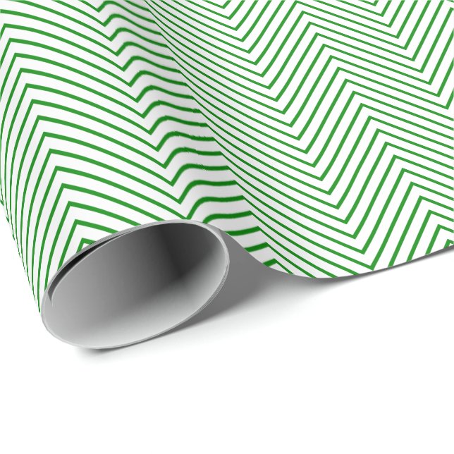 Cadeau Papier d'emballage Chevron Line - Vert sur blanc (Coin rond)