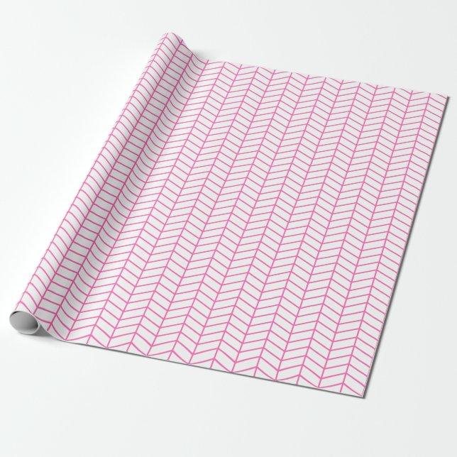 Cadeau Papier d'emballage Chevron - rose sur blanc (Déroulé)