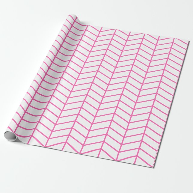 Cadeau Papier d'emballage Chevron - rose sur blanc |XL| (Déroulé)