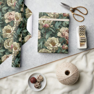 Cadeau Papier d'emballage chic tropical paeonias