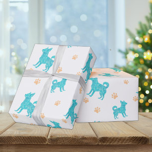 Cadeau Papier d'emballage Chihuahua Minimaliste Bleu Pas