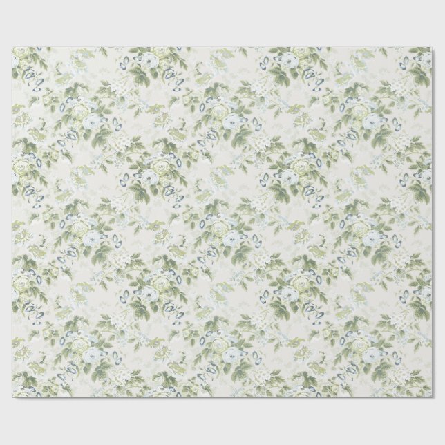 Cadeau Papier d'emballage chintz anglais vert sauge, Chou (Plat)