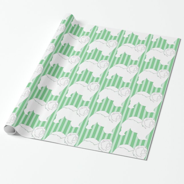 Cadeau Papier d'emballage Chow-Chow blanc silhouette vert (Déroulé)