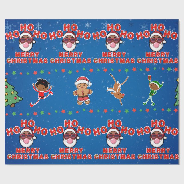 Cadeau Papier d'emballage Christmas Black Santa (Plat)