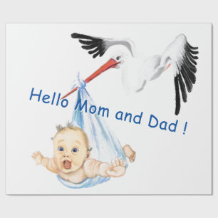 Cadeau Papier d'emballage Cigogne de Baby Shower portant
