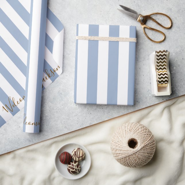 Cadeau Papier d'emballage classique bleu et blanc rayé (Artisanat)