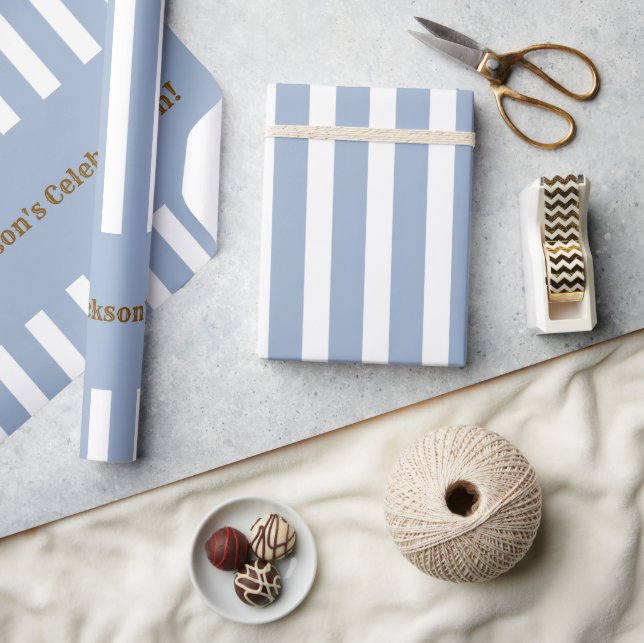 Cadeau Papier d'emballage classique bleu et blanc rayé (Artisanat)