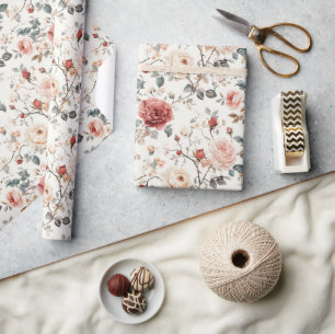 Cadeau Papier d'emballage classique fleur de rose radieus