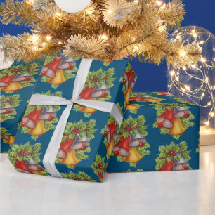 Cadeau Papier d'emballage cloches de Noël bleu foncé