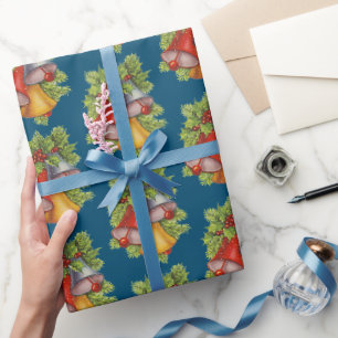 Cadeau Papier d'emballage cloches de Noël bleu foncé