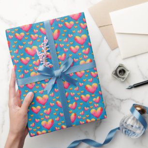 Cadeau Papier d'emballage coeurs aquarelle multicolore