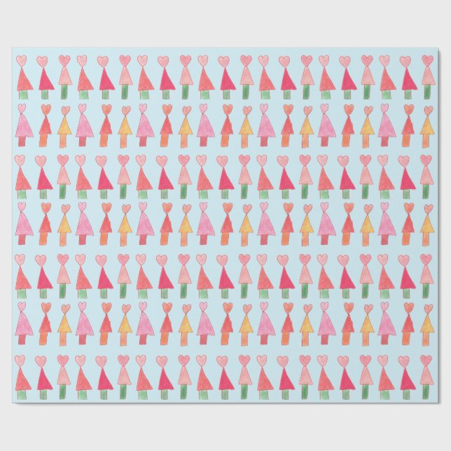 Cadeau Papier d'emballage coeurs d'arbre de Noël (Plat)