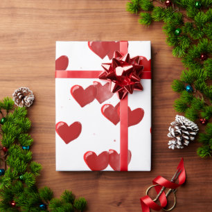 Cadeau Papier d'emballage coeurs rouges