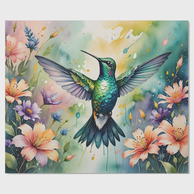 Cadeau papier d'emballage coloré de colibri (Plat)