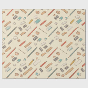 Cadeau Papier d'emballage Crayons et gommes vintage