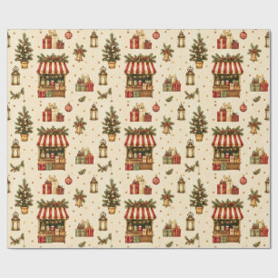 Cadeau Papier d'emballage crème du Marché de Noël de l'An