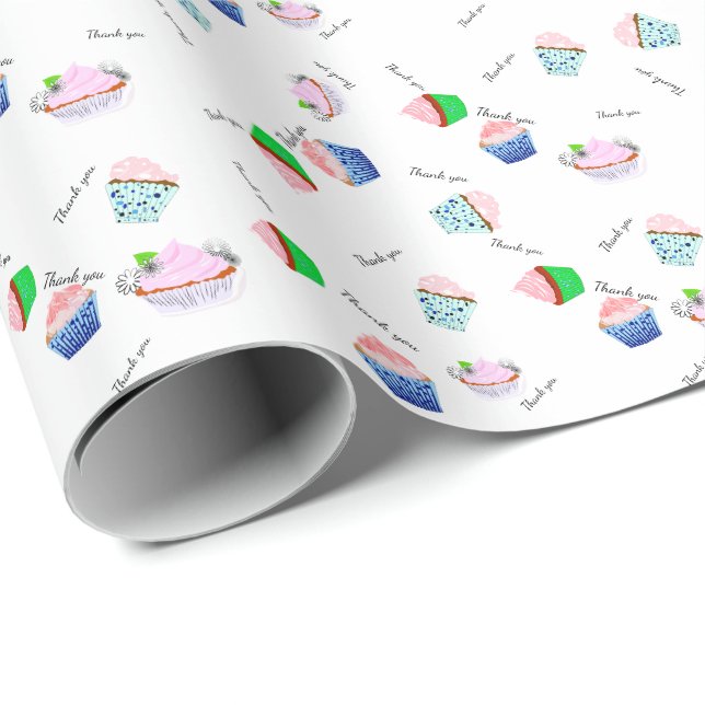 Cadeau Papier d'emballage cupcake Merci (Coin rond)