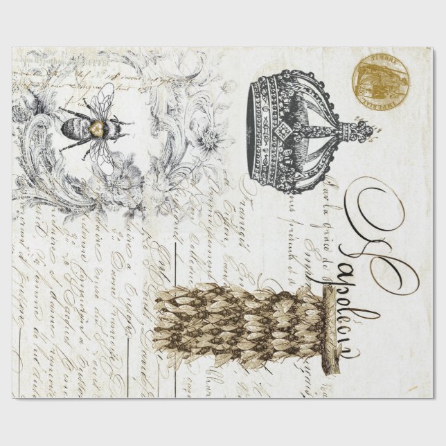 Cadeau Papier d'emballage d'abeille vintage de manuscrit (Plat)
