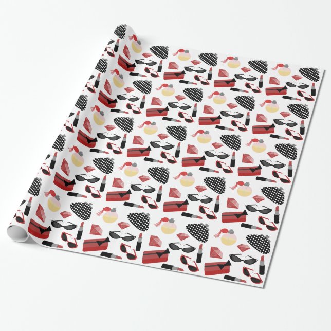 Cadeau Papier d'emballage d'accessoires rouges Girly (Déroulé)