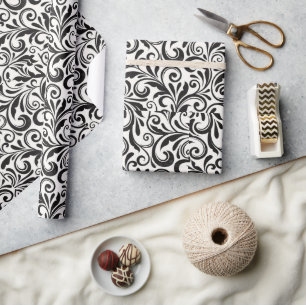 Cadeau Papier d'emballage damassé noir et blanc vintage