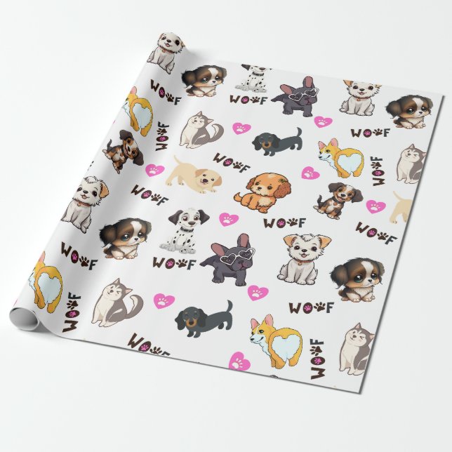 Cadeau Papier d'emballage d'amour pour chiot (Déroulé)