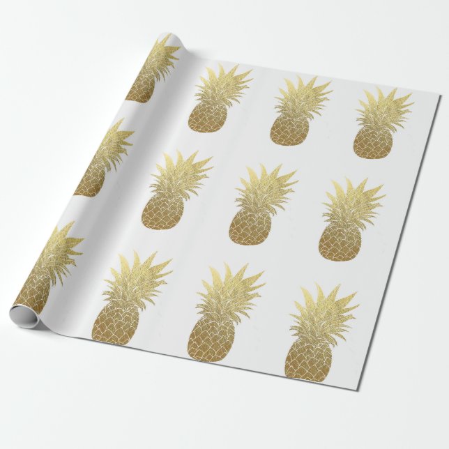 Cadeau Papier d'emballage d'ananas de feuille d'or de (Déroulé)