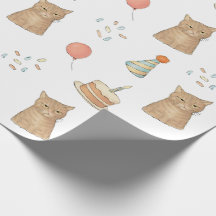 Papier d'emballage d'anniversaire de chat drôle