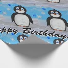 Papier d'emballage d'anniversaire de pingouin
