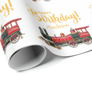 Cadeau Papier d'emballage d'anniversaire de train vintage