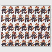 Papier d'emballage d'anniversaire Red Panda Rocker