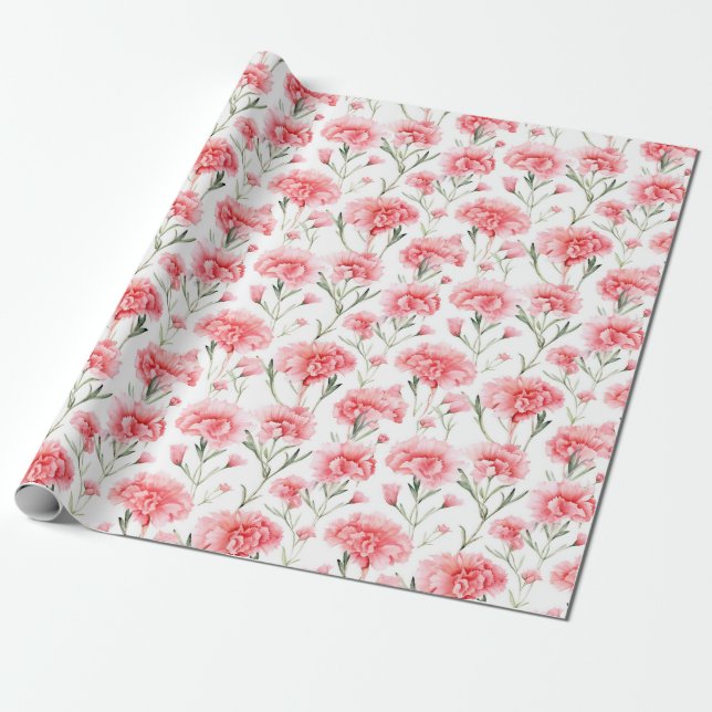 Cadeau Papier d'emballage d'aquarelle florale - Oeillets (Déroulé)