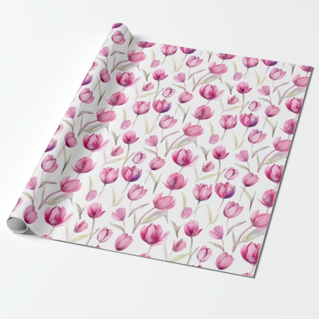 Cadeau Papier d'emballage d'aquarelle florale - Tulipes (Déroulé)
