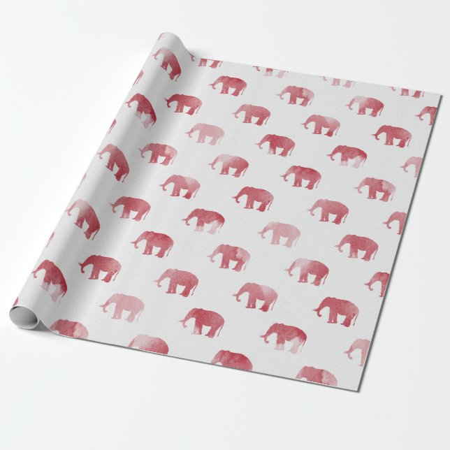 Cadeau Papier d'emballage d'aquarelle rouge d'éléphant (Déroulé)