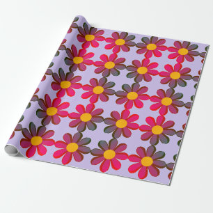 Cadeau Papier d'emballage de anniversaire à fleurs Violet