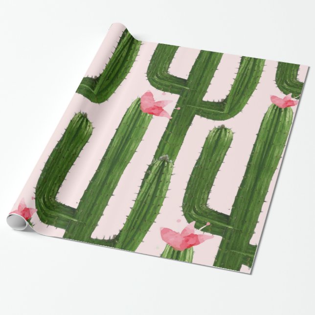 Cadeau Papier d'emballage de cactus heureux (Déroulé)
