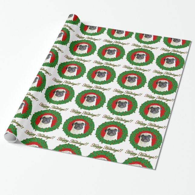 Cadeau Papier d'emballage de carlin de Noël (Déroulé)