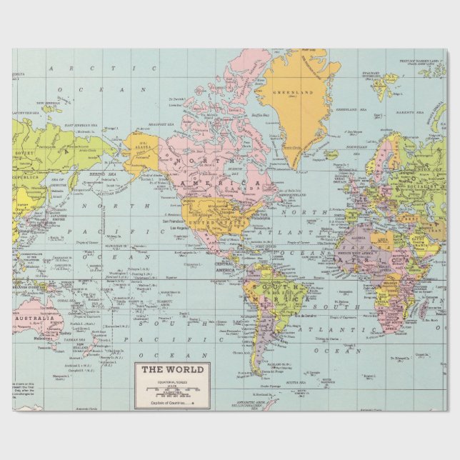 Cadeau Papier d'emballage de carte du monde (Plat)
