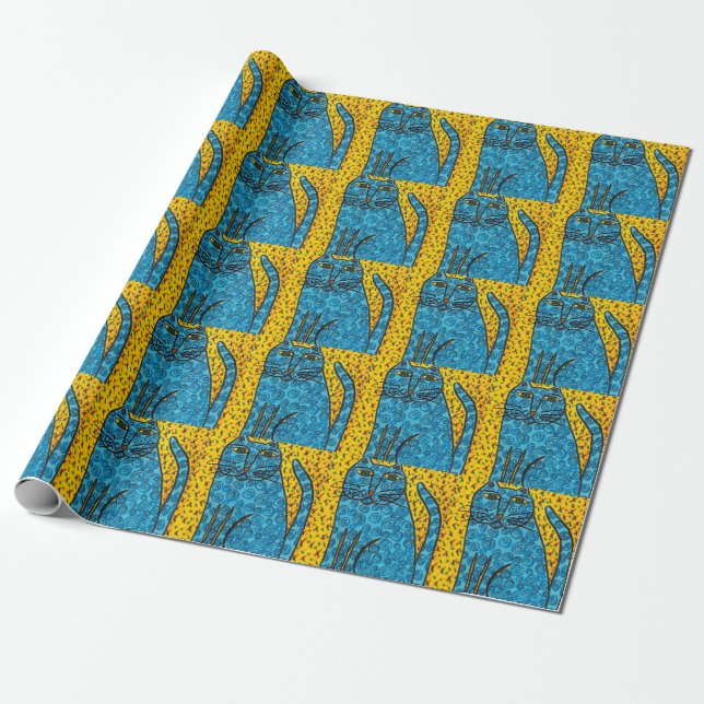 Cadeau Papier d'emballage de chat bleu (Déroulé)