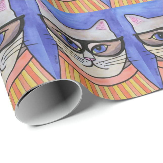 Cadeau Papier d'emballage de chat de hippie (Coin rond)