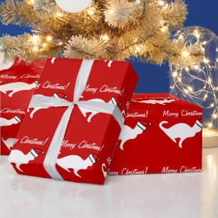Cadeau papier d'emballage de chat de Noël chaton blanc