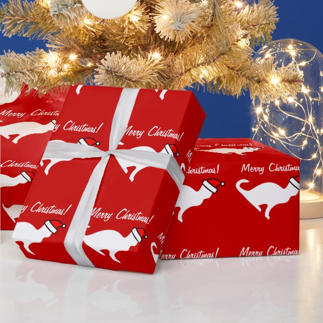 Cadeau papier d'emballage de chat de Noël | chaton blanc (Vacances)