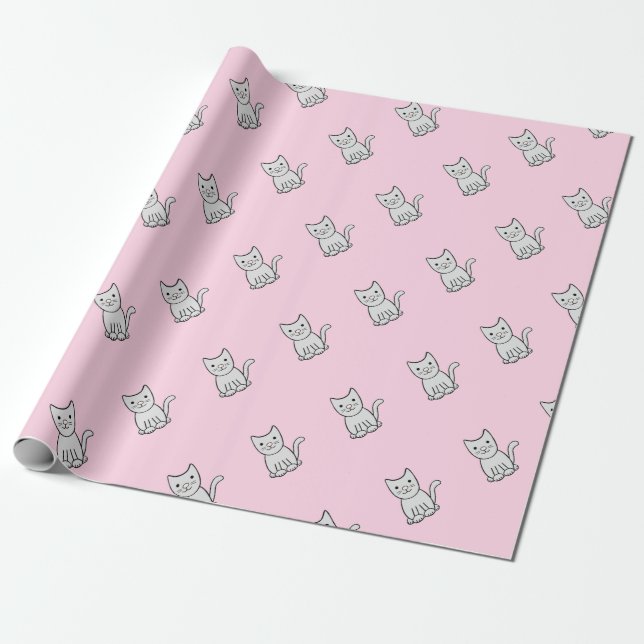 Cadeau Papier d'emballage de chats gris de Kitty (Déroulé)
