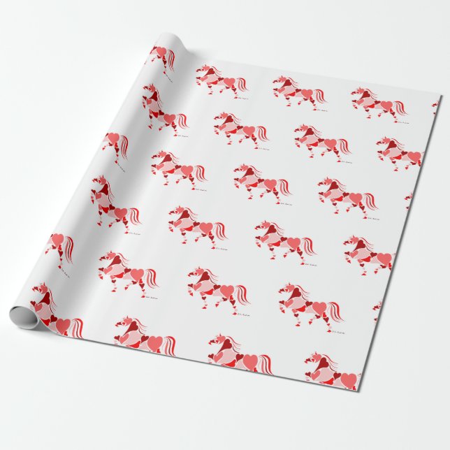 Cadeau Papier d'emballage de cheval de coeur de jour de (Déroulé)