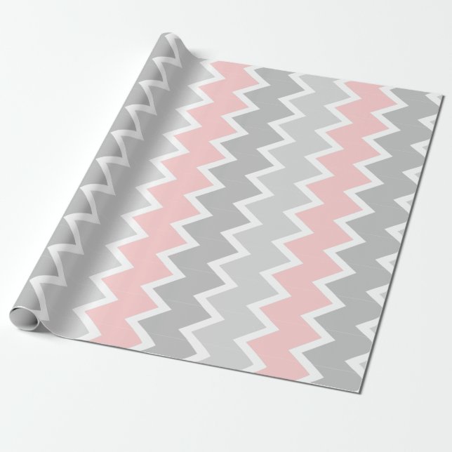 Cadeau Papier d'emballage de chevron rose et gris (Déroulé)